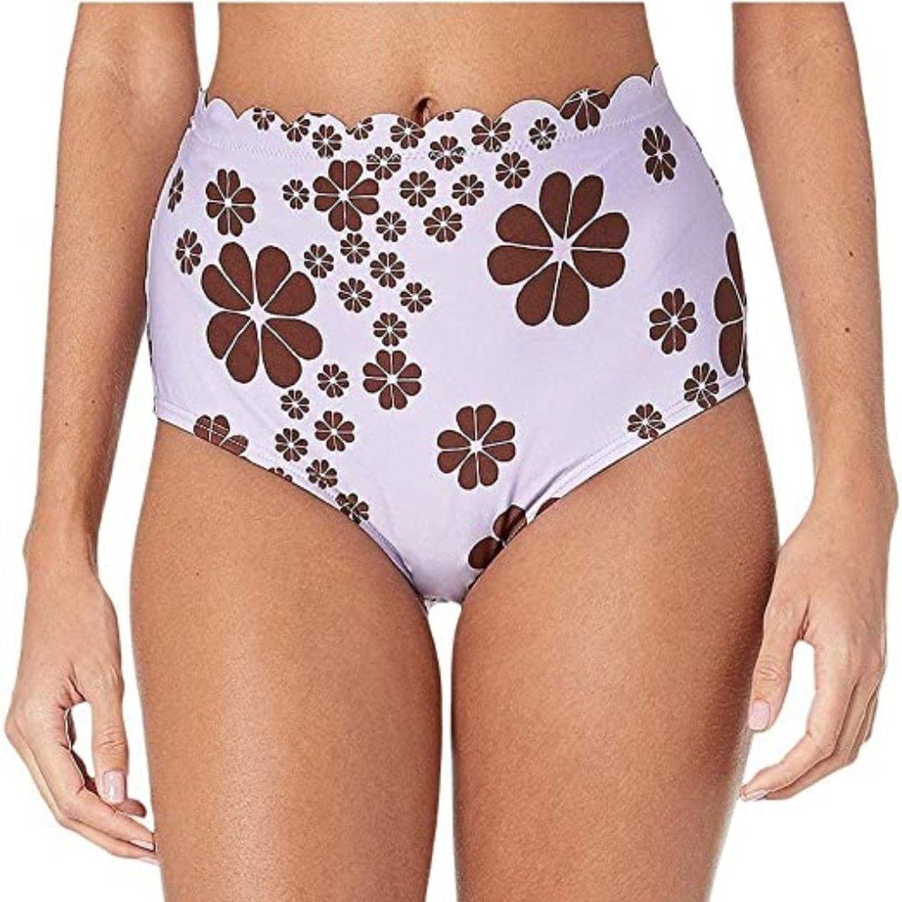 Kate Spade New York Scalloped High Waisted Bikini Bottoms Frozen Lilac